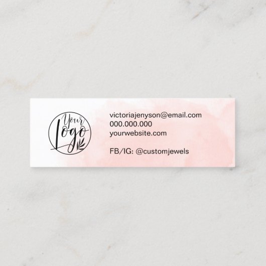 Roze penseeljuwelen oorscherm mini visitekaartje (Achterkant)