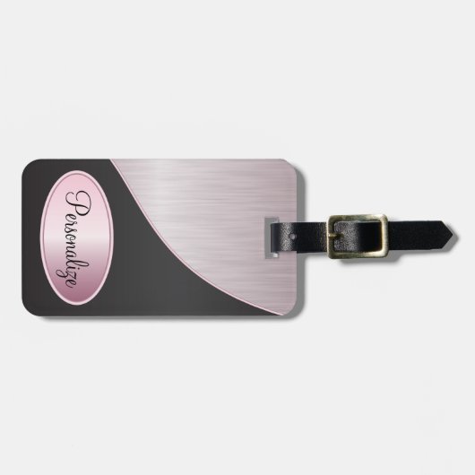 Roze penseelstaal en zwarte afdrukken bagagelabel (Voorkant horizontaal)