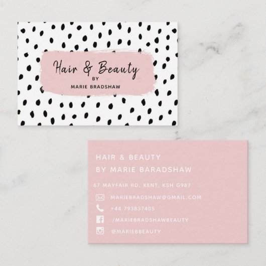 Roze penseelstreek en Visitekaartje van Spots Beau (Voorkant / Achterkant)