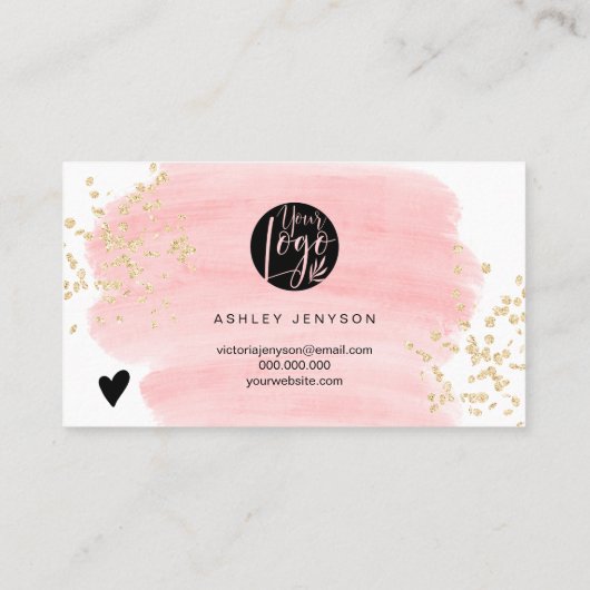 Roze penseelstreek goud glitter logo orde dank u visitekaartje (Achterkant)