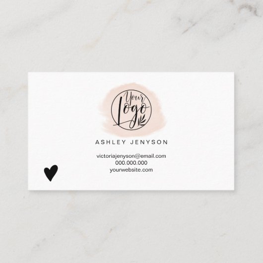 Roze penseelstreek minimalistische logo orde dank  visitekaartje (Achterkant)