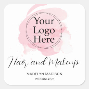 Roze penseelstreek Typografie voor Hair Makeup Log Vierkante Sticker