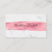 Roze penseelstreek Zilver Wit Folie Marmer Visitekaartje (Voorkant)