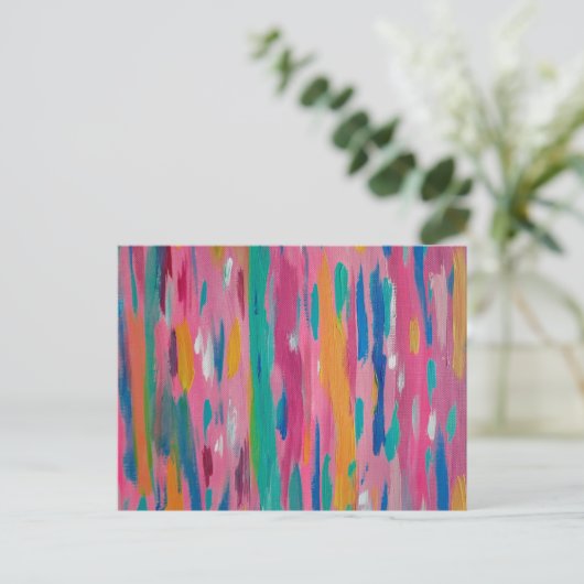 Roze penseelstreken Abstracte afdrukken Briefkaart (Staand voorkant)