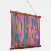 Roze penseelstreken Abstracte afdrukken Hangend Wandkleed (Gebogen)