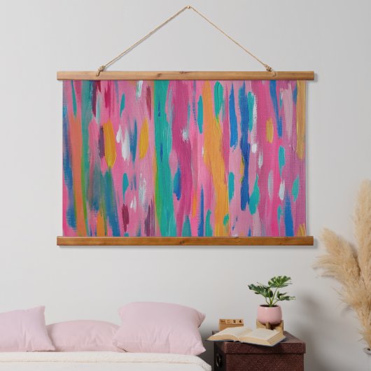 Roze penseelstreken Abstracte afdrukken Hangend Wandkleed (Slaapkamer)