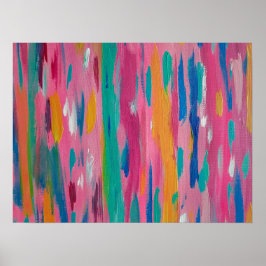 Roze penseelstreken Abstracte afdrukken Poster