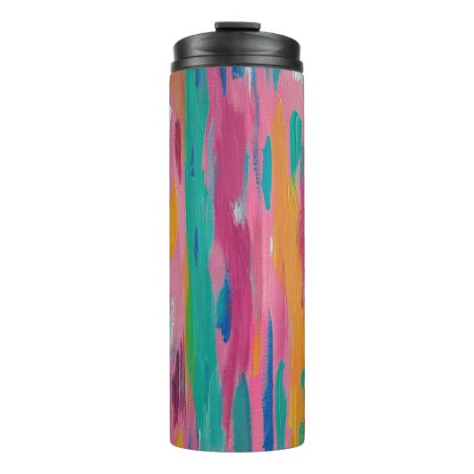 Roze penseelstreken Abstracte afdrukken Thermosbeker (Voorkant)