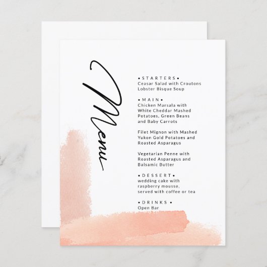 Roze penseelstreken. Eenvoudig modern trouwmenu (Voorkant / Achterkant)