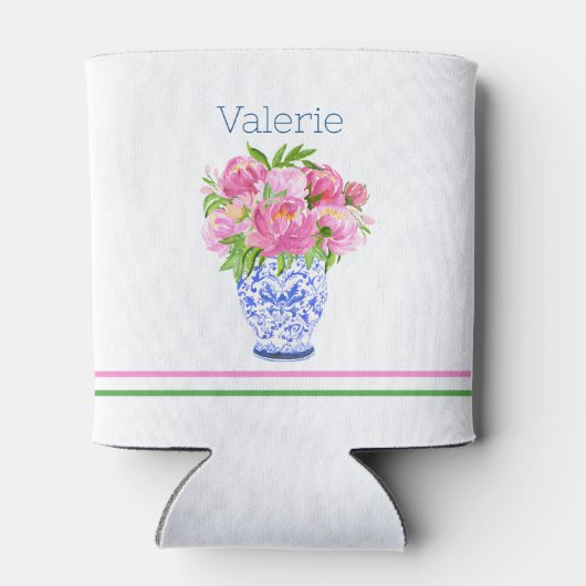 Roze Peonies Chinoiserie Vase Naam Blikjeskoeler (Achterkant)