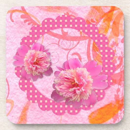 Roze Peonies Cork Onderzetter (Voorkant)