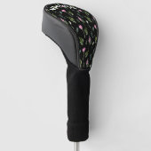 Roze Peonies Greenery Black Chic  naam Golfheadcover (Schuin)