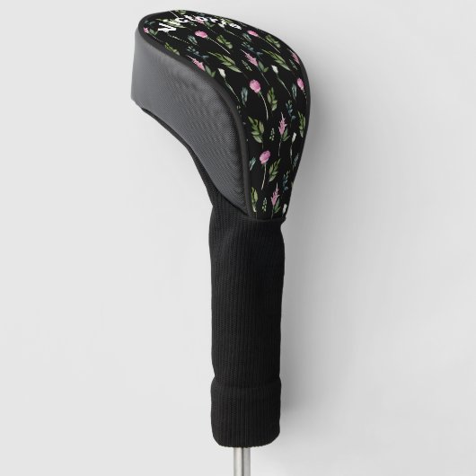 Roze Peonies Greenery Black Chic naam Golfheadcover (Schuin)