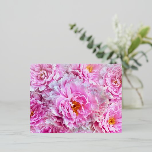 Roze Peonies Moederdag Folie Feestdagen Briefkaart (Staand Voorkant)