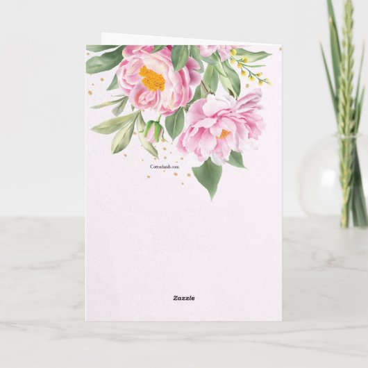 Roze Peonies Name Day Card Kaart (Achterkant)