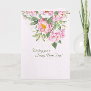 Roze Peonies Name Day Card Kaart