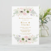 Roze Peony Anemone Flower Gold Wedding Shower (Staand voorkant)