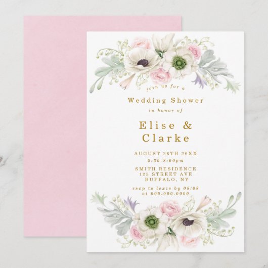 Roze Peony Anemone Flower Gold Wedding Shower (Voorkant / Achterkant)