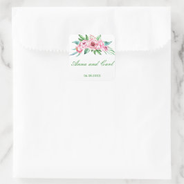 Roze PEONY bloemen GEPERSONALISEERD Vierkante Sticker
