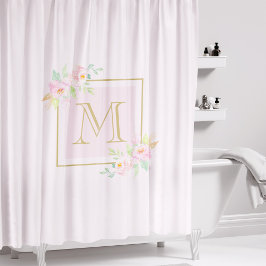 Roze Peony Custom Monogram Shower Curtain Douchegordijn