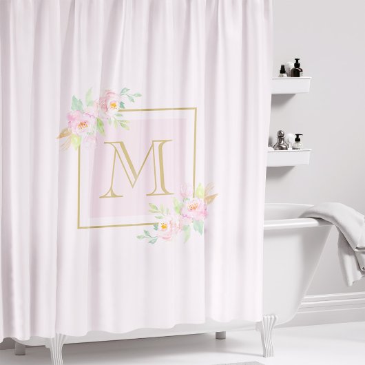 Roze Peony Custom Monogram Shower Curtain Douchegordijn