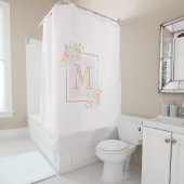 Roze Peony Custom Monogram Shower Curtain Douchegordijn (In situ)
