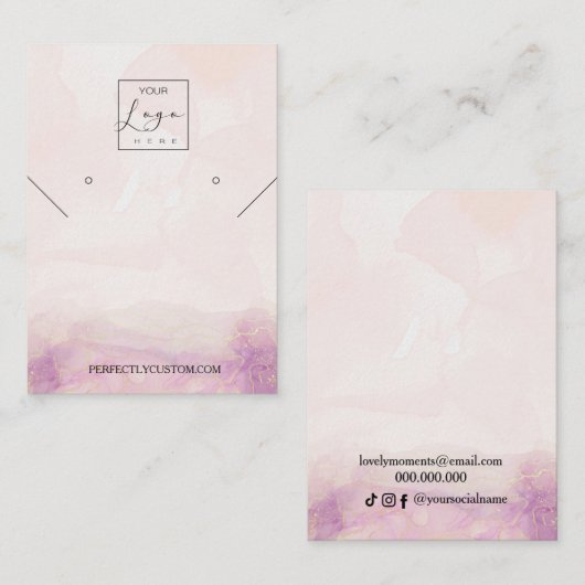 Roze Peony Flower ketting oorringen display Busi Visitekaartje (Voorkant / Achterkant)