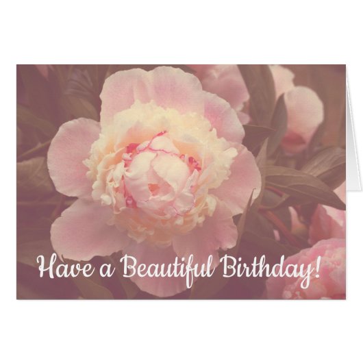 Roze Peony Flowers Custom Birthday Kaart (Voorkant Horizontaal)