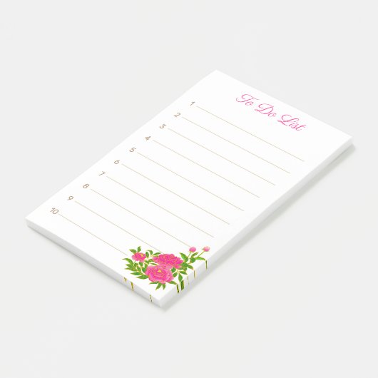 Roze Peony Flowers op witte voering Post-it® Notes (Schuin)