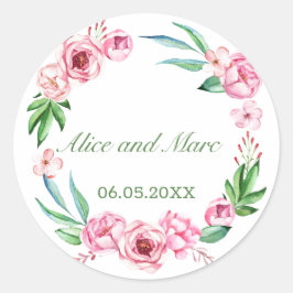 Roze PEONY-lijst GEPERSONALISEERD Ronde Sticker