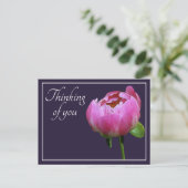 Roze Peony Navy Colour Background denking You Briefkaart (Staand voorkant)