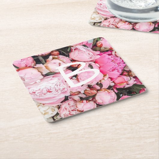 Roze Peony-ontwerp Kartonnen Onderzetters (Schuin)