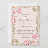 Roze Peony Rococo  Floral Baby shower Kaart (Voorkant)