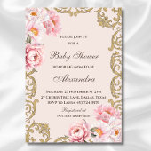 Roze Peony Rococo  Floral Baby shower Kaart