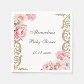 Roze Peony Rococo Floral Baby shower Servet (Voorkant)
