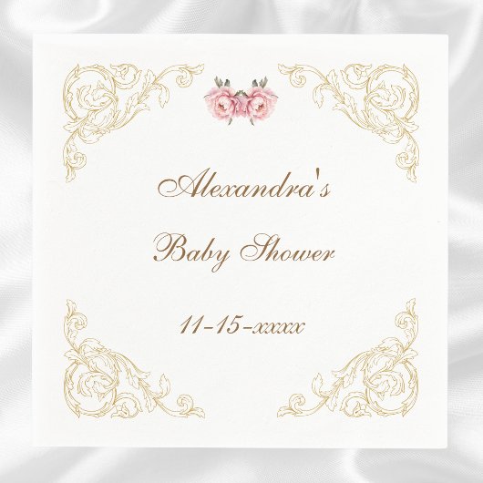 Roze Peony Rococo  Floral Baby shower Servet