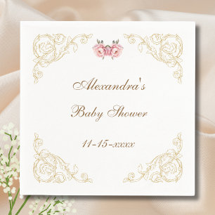 Roze Peony Rococo  Floral Baby shower Servet