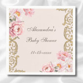 Roze Peony Rococo  Floral Baby shower Servet