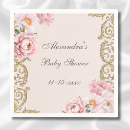 Roze Peony Rococo Floral Baby shower Servet
