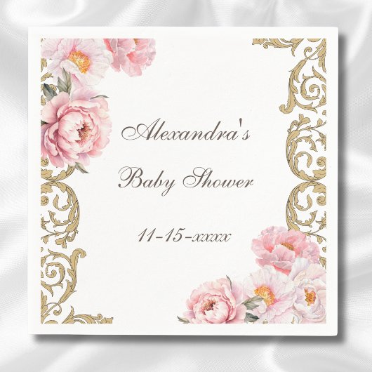 Roze Peony Rococo Floral Baby shower Servet