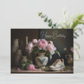 Roze Peony rustieke keuken met  sneaker Feestdagenkaart (Staand voorkant)