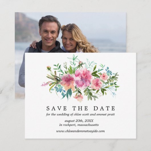 Roze Peony sparen de Datum Kaart met Foto terug (Voorkant / Achterkant)