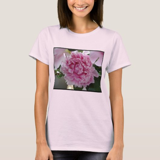  roze Peony T-shirt (Voorkant)