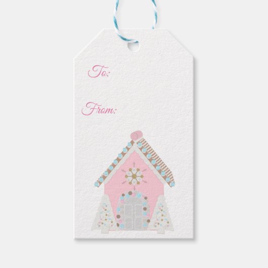 Roze peperkoek huis cadeau labels cadeaulabel (Voorkant)