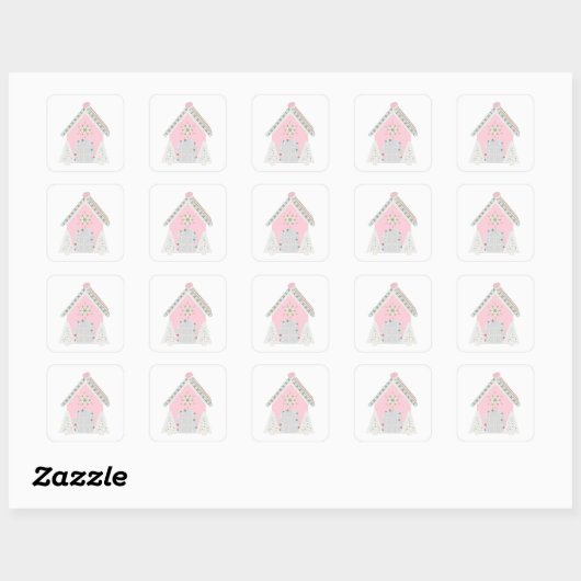 Roze peperkoek huis stickers (Vel)