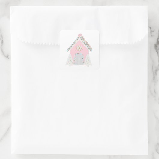 Roze peperkoek huis stickers (Tas)