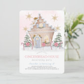 Roze peperkoek huis versieren verjaardag kaart (Staand voorkant)