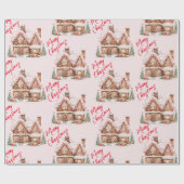 Roze peperkoek huis Vrolijk kerstfeest Cadeaupapier (Vlak)