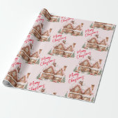Roze peperkoek huis Vrolijk kerstfeest Cadeaupapier (Uitgerold)