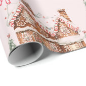 Roze peperkoek huis Vrolijk kerstfeest Cadeaupapier (Rol Hoek)